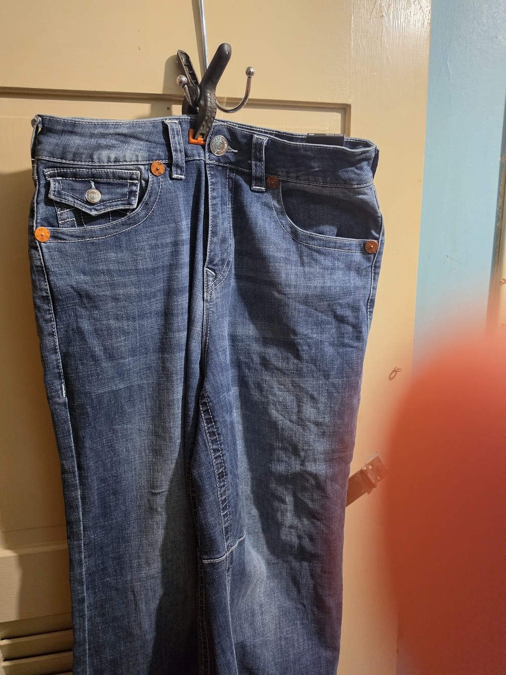 True Religion Dark Blue Flare Jeans with Copper Rivets